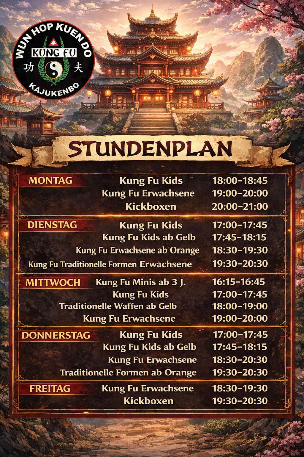 Trainingsplan WHKD Kung Fu Norderstedt